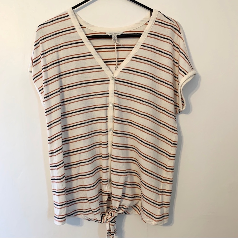 Lucky Brand‎ Black Orange Cream Striped Top Medium
